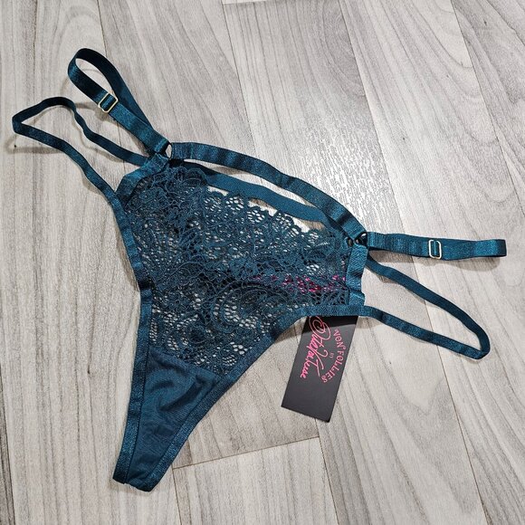 Dita Von Teese Madame XXX Strappy Lace G-String Panty, Shady Spruce, Size XL - Picture 1 of 8